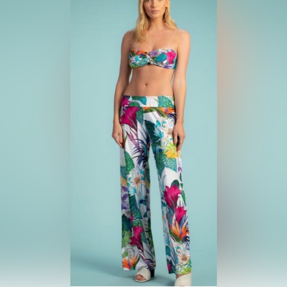 Trina Turk Tropical Print Wide-Leg Pants Cover Up Swim Womens S